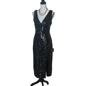 Lulus Shimmering Nights Black Sequin Sleevless Midi Dress- M
